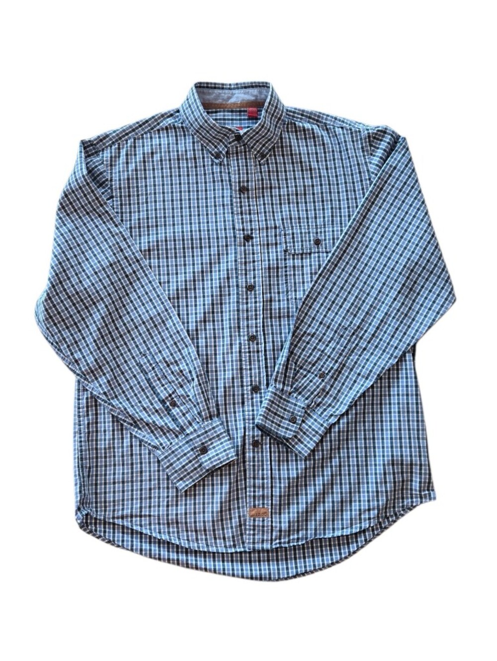 IZOD Blue & Green Plaid Button-Down Shirt Men's MED